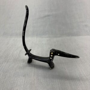 Vintage Dachshund Ring Holder Metal Mid Century Modern Black Rhinestone 4.5"